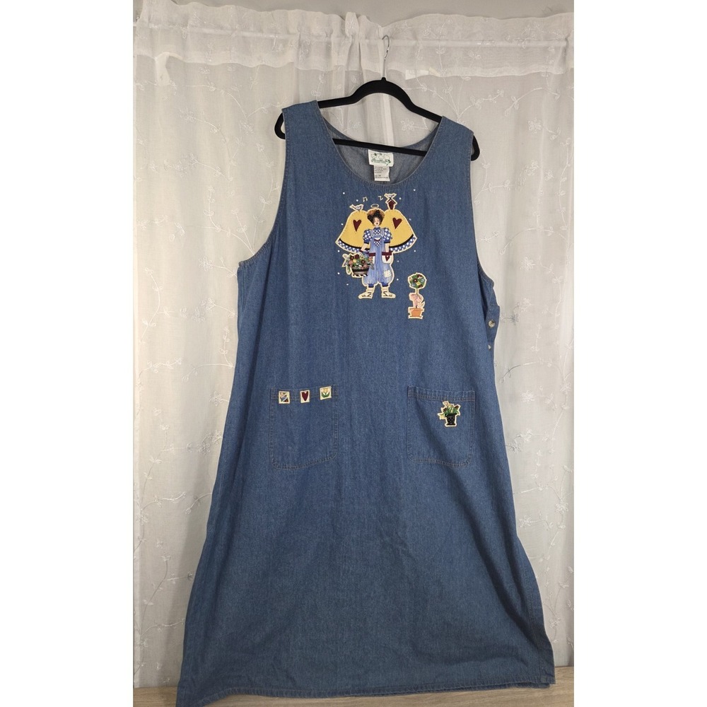 The Quacker Factory Gardener Angel Demin Jumper Dress 3X Three Tap pins NWT  VTG